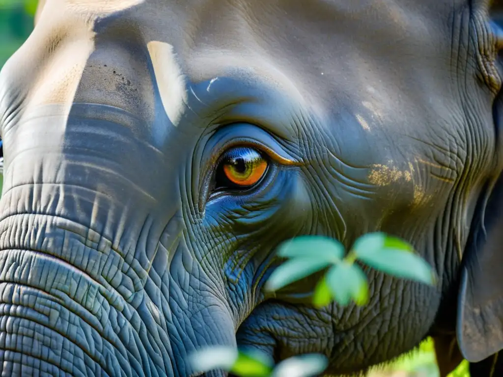 Un elefante majestuoso con ojos profundos y arrugas, reflejando la naturaleza