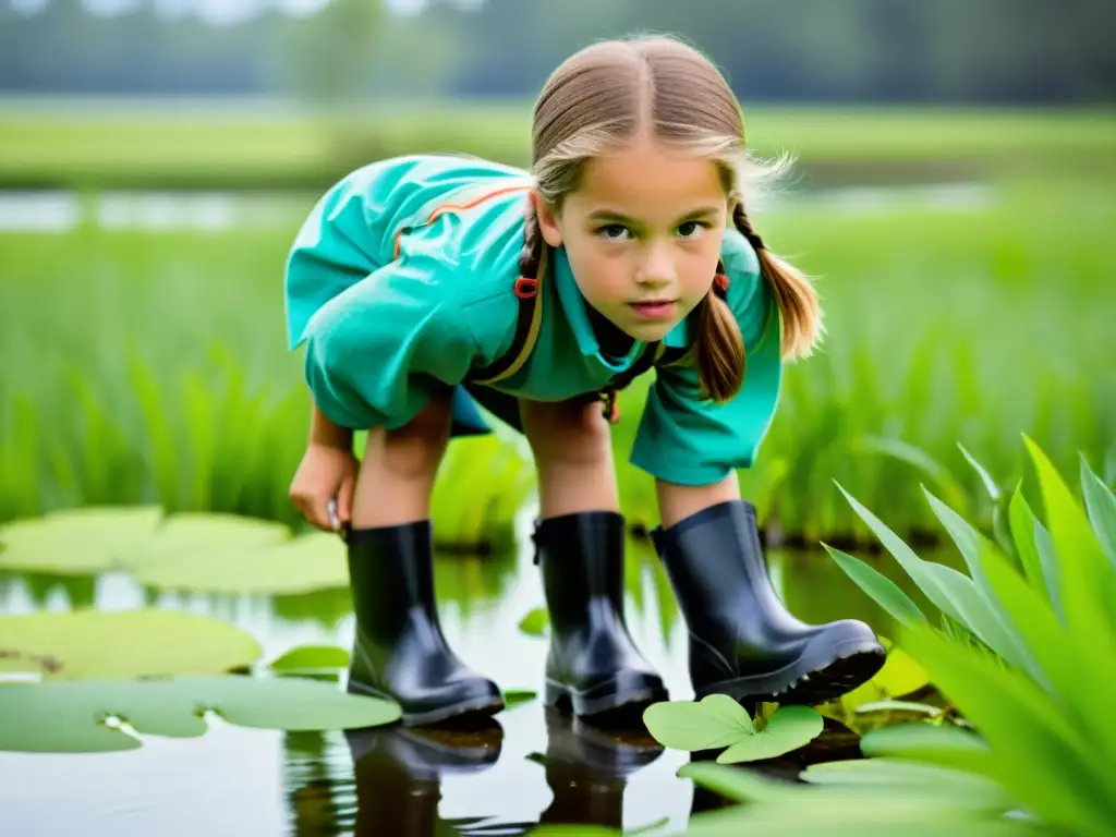 Un emocionante descubrimiento en un humedal: niños explorando la diversidad natural con un guía