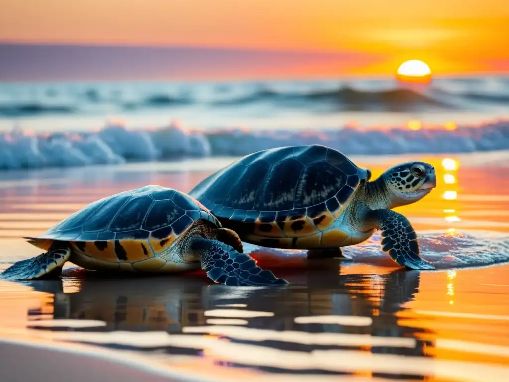 Un emotivo atardecer muestra a conservacionistas liberando tortugas marinas en peligro de extinción al mar