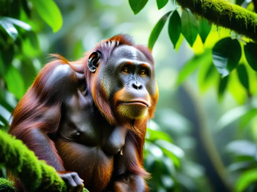 Encuentros cercanos con la naturaleza en Borneo: retrato de la exuberante selva con orangután y una atmósfera de misterio y encanto natural