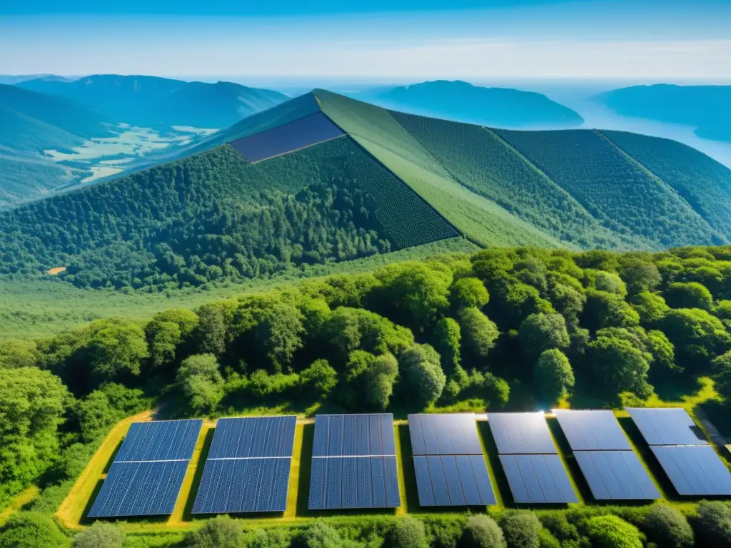 Energía solar en conservación de ecosistemas: Integración armoniosa de paneles solares en un paisaje natural exuberante y prístino