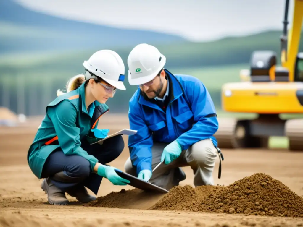 Un equipo de científicos ambientales realiza una evaluación minuciosa de un sitio de construcción, utilizando equipos avanzados