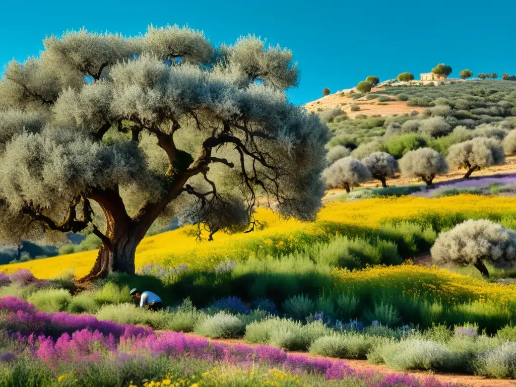 Equipo de científicos y ambientalistas restaurando paisajes mediterráneos, plantando flora nativa y monitoreando la biodiversidad