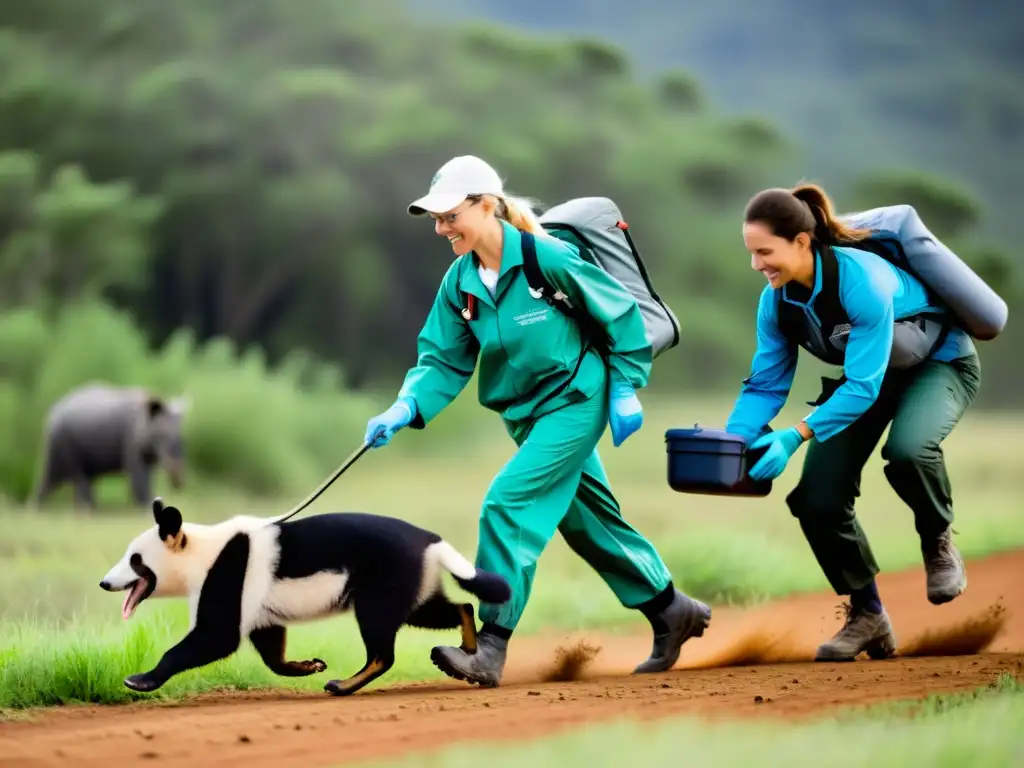 Equipo de científicos liberando animales rehabilitados con tecnologías reintegro especies peligro, devolviéndolos a su hábitat natural