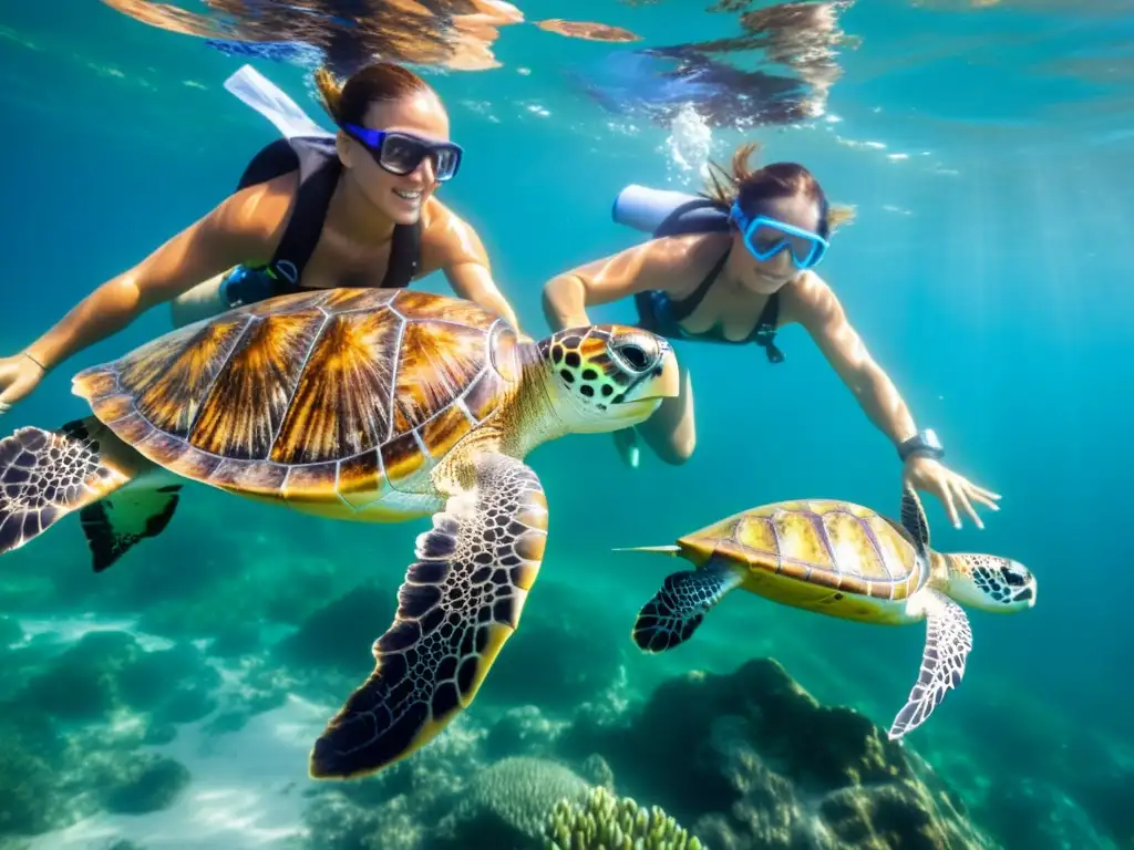 Un equipo de científicos libera con cuidado tortugas marinas en el océano, protegiendo la biodiversidad en ecosistemas