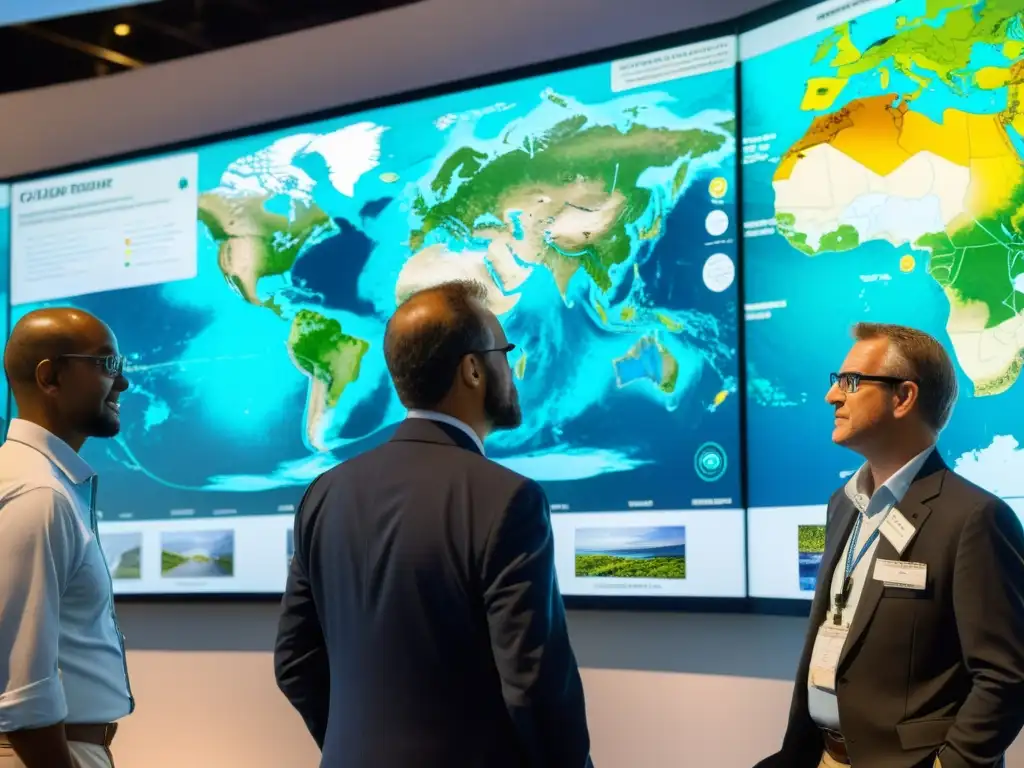 Equipo de consultoría para adaptación al cambio climático analizando datos con tecnología avanzada en un ecosistema costero