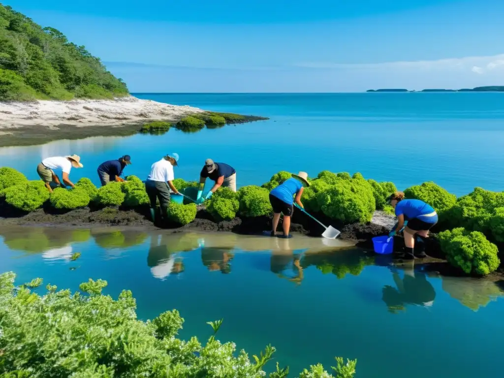 Equipo dedicado restaurando ecosistemas marinos, combaten la contaminación plástica, plantando vegetación nativa y ostras en la costa