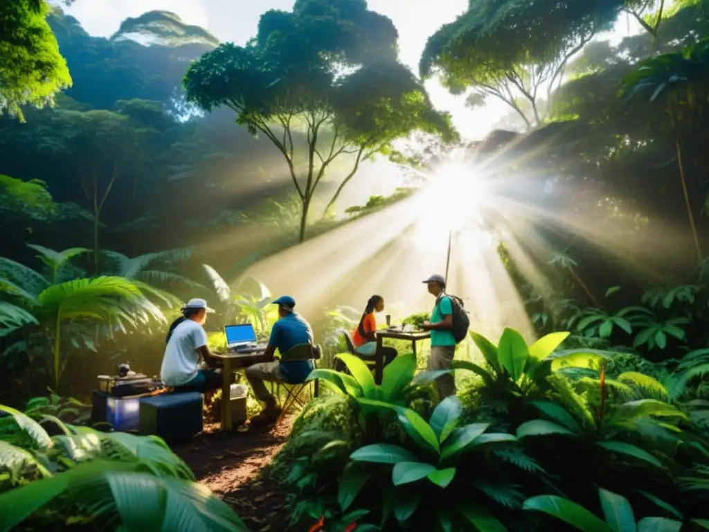 Un equipo diverso de científicos y voluntarios exploran la biodiversidad del bosque, usando alta tecnología y herramientas tradicionales