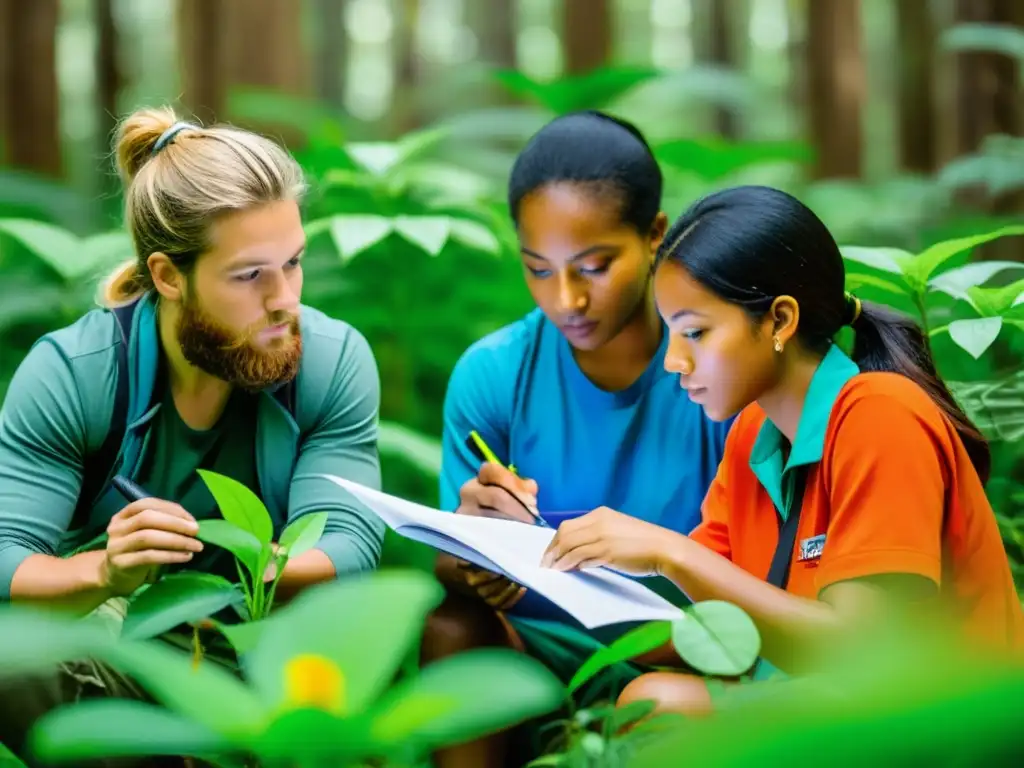 Un equipo diverso de estudiantes e investigadores realiza trabajo de campo en un ecosistema exuberante y biodiverso