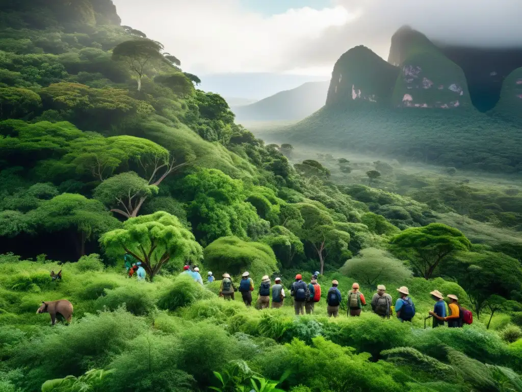 Un equipo de ecologistas libera fauna autóctona en un exuberante ecosistema, mostrando la reintroducción de la fauna para la restauración ecológica