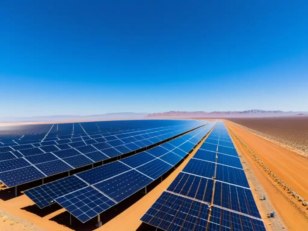 Un equipo de ingenieros inspecciona un extenso parque solar en el desierto