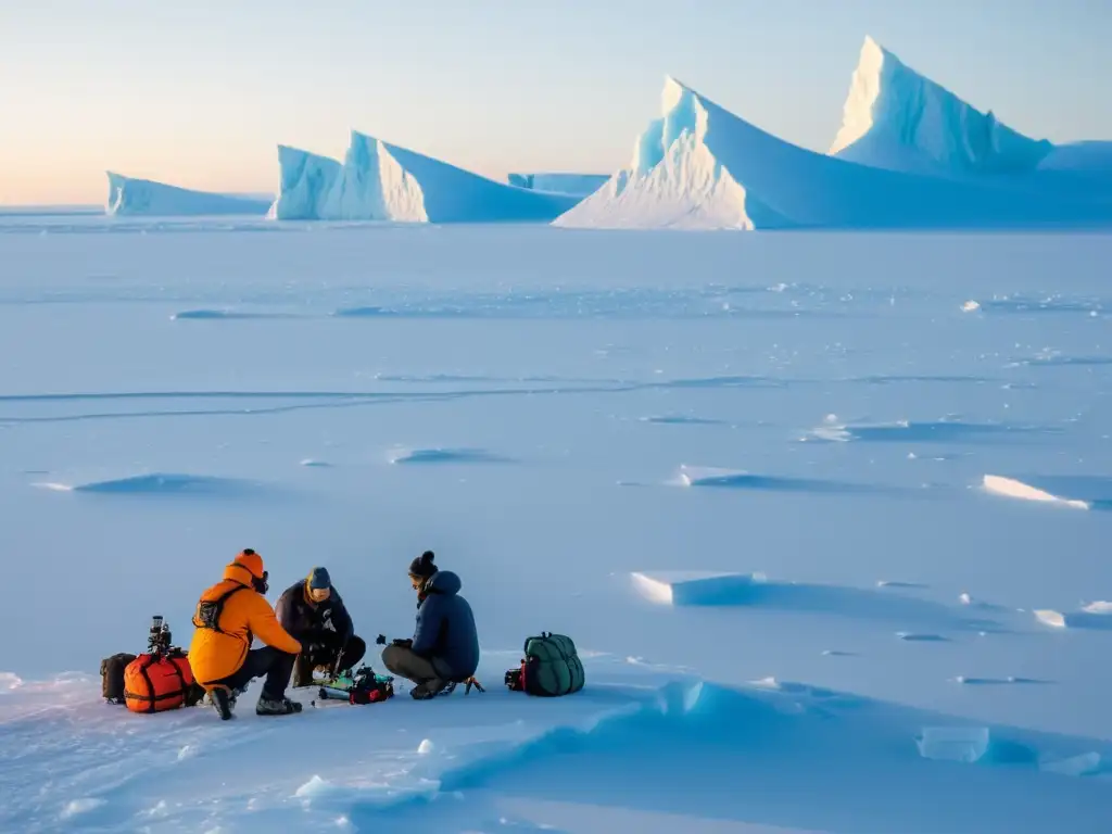 Equipo internacional de científicos en la gélida región polar, colaborando en la conservación de la fauna polar