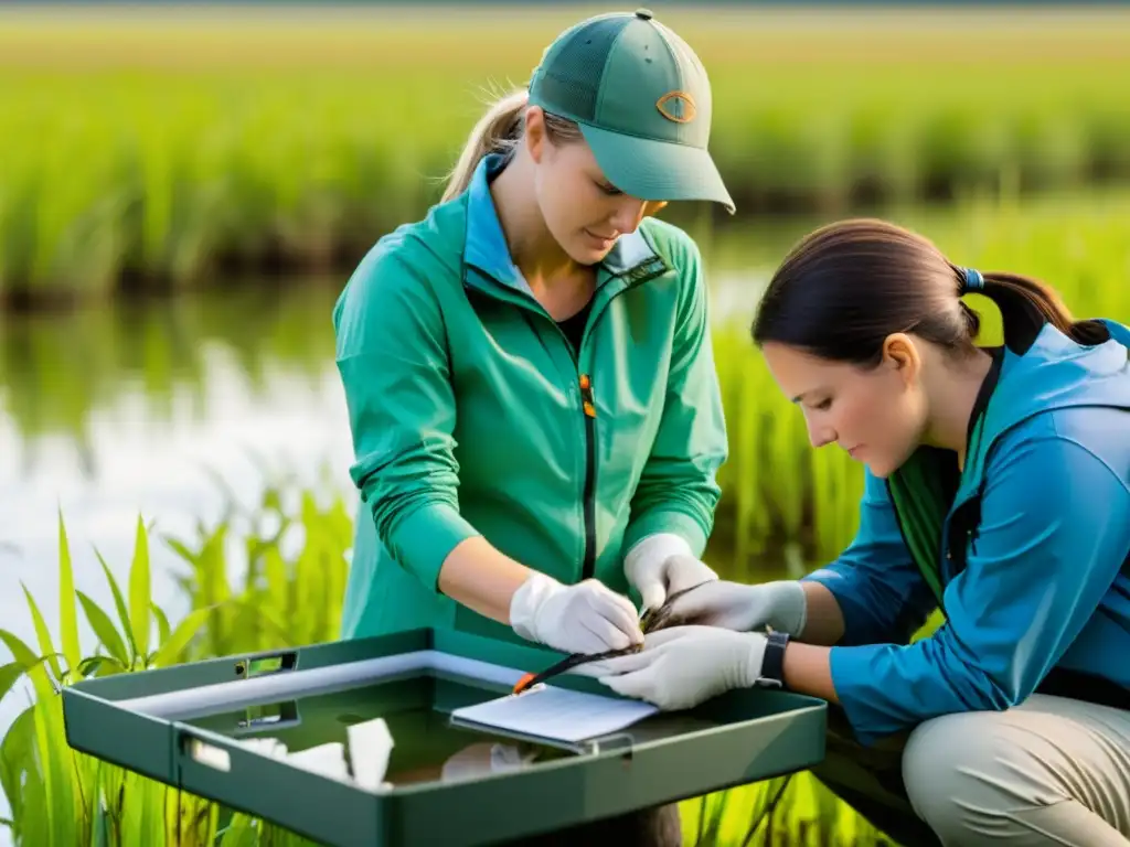 Equipo de investigadores midiendo y protegiendo aves migratorias en hábitat natural