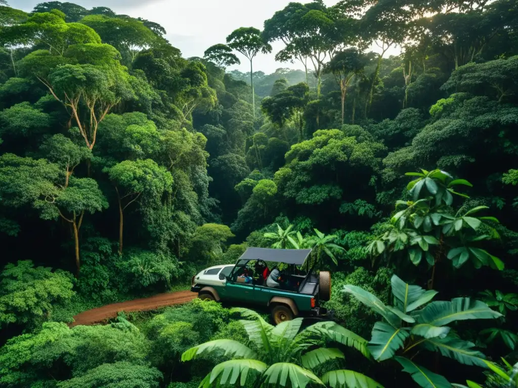 Equipo de investigadores en la selva, instalando cámaras para monitoreo de fauna para conservación