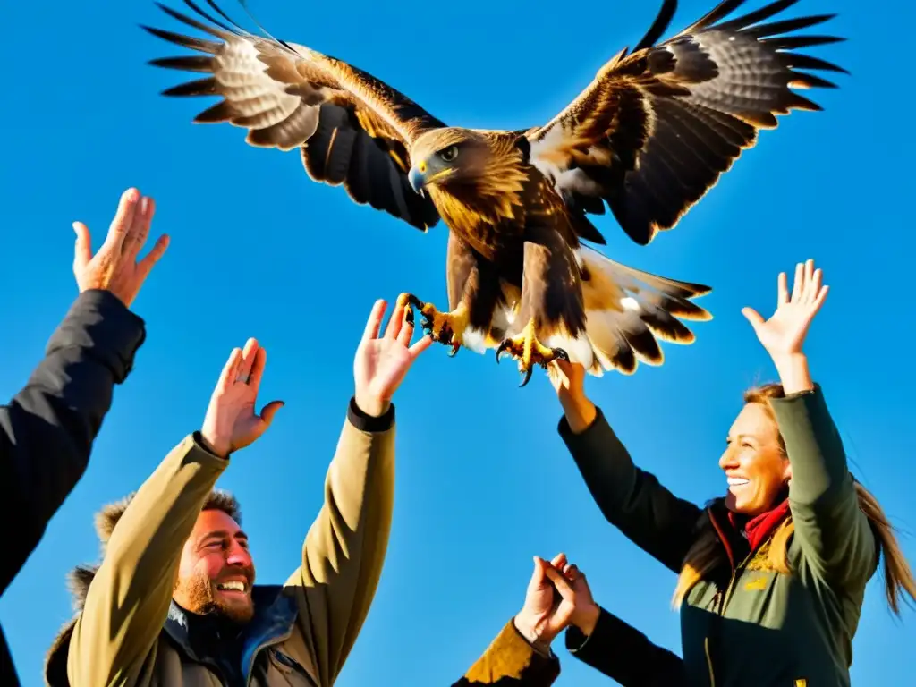 Equipo de biólogos libera majestuosos águilas doradas en la naturaleza, destacando la reintroducción de fauna autóctona en los ecosistemas