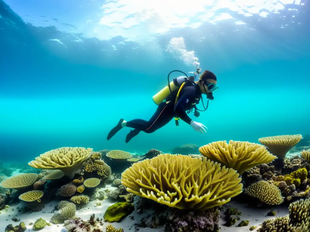 Equipo de conservación ecosistemas Maldivas sostenibles restaurando arrecifes de coral en aguas cristalinas