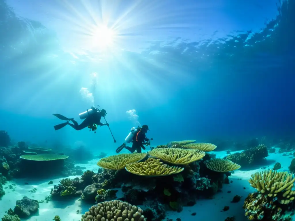 Un equipo de biólogos marinos documenta la salud del arrecife de coral en aguas cristalinas de las Maldivas, apoyando la conservación de ecosistemas sostenibles