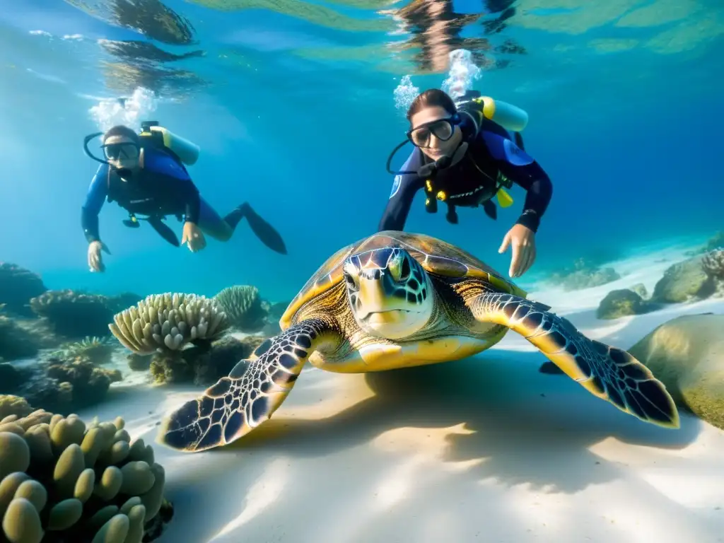 Un equipo de biólogos marinos libera a tortugas marinas rehabilitadas en el océano, mostrando estrategias conservación marina océanos