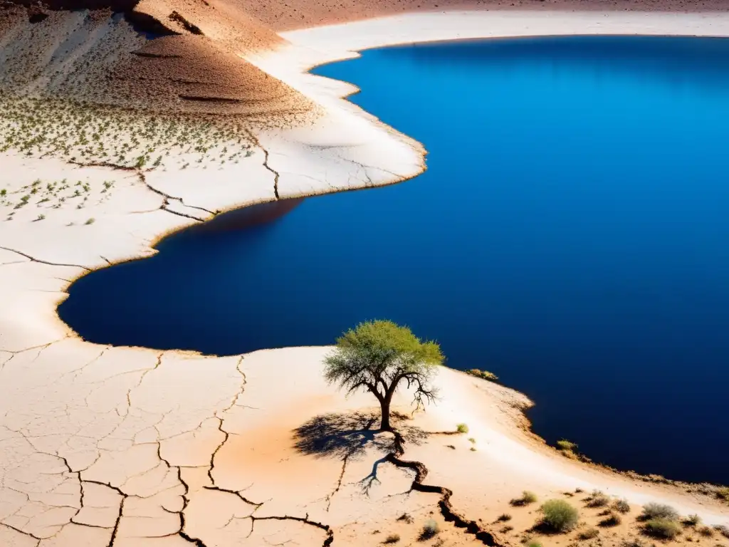 Desolación y escasez en un paisaje árido con un árbol marchito