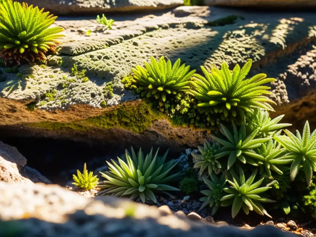 Escena biodiversa en un resquicio rocoso mediterráneo, resaltando la importancia de microhábitats en la diversidad mediterránea