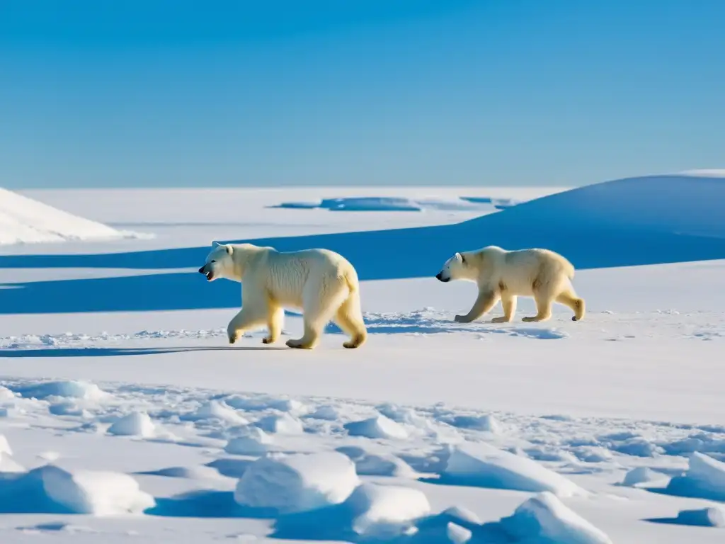 Escena de competencia entre especies polares en ecosistemas helados: oso polar y lobos árticos en tenso enfrentamiento sobre una presa en la nieve