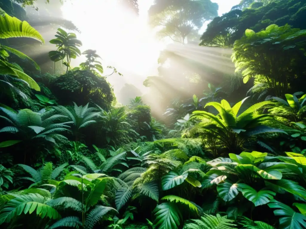 Escena exuberante de la selva con cultivos sostenibles y diversa vegetación