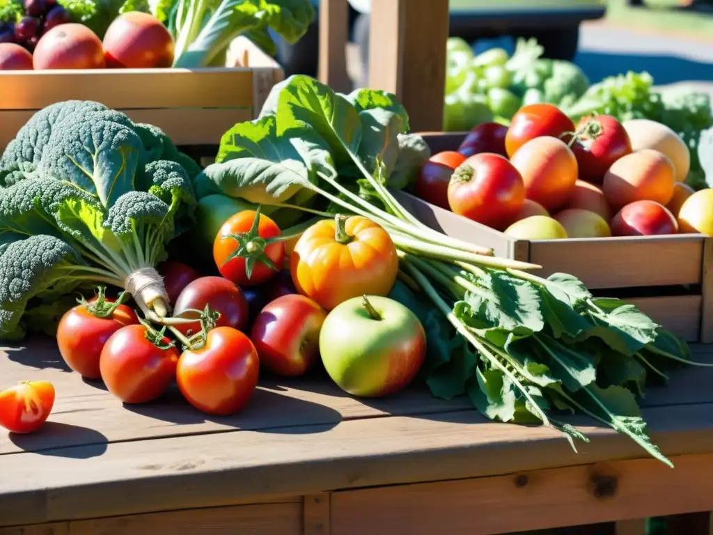 Una escena vibrante de frutas y verduras orgánicas en un mercado local