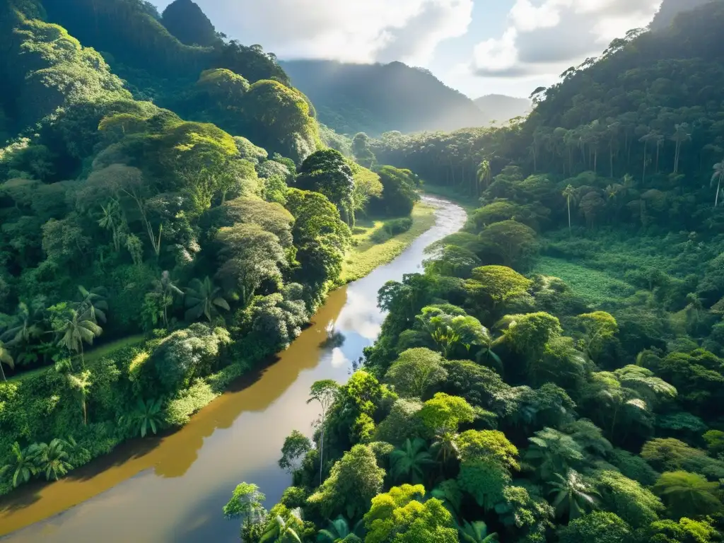 Una escena vibrante de la selva con la gestión sostenible de comunidades indígenas en armonía con la naturaleza