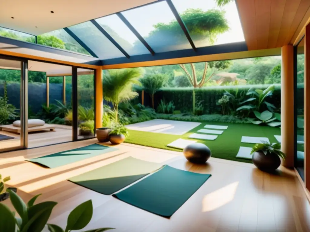 Espacio de yoga sereno en entorno de permacultura con integración de yoga en permacultura, naturaleza exuberante y diseño sostenible