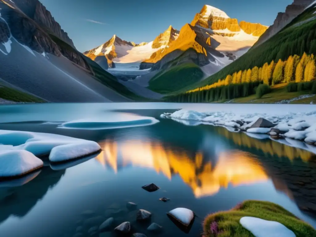 Espectacular amanecer en la montaña con un río naciente, reflejando el nacimiento de ríos en ecosistemas montaña