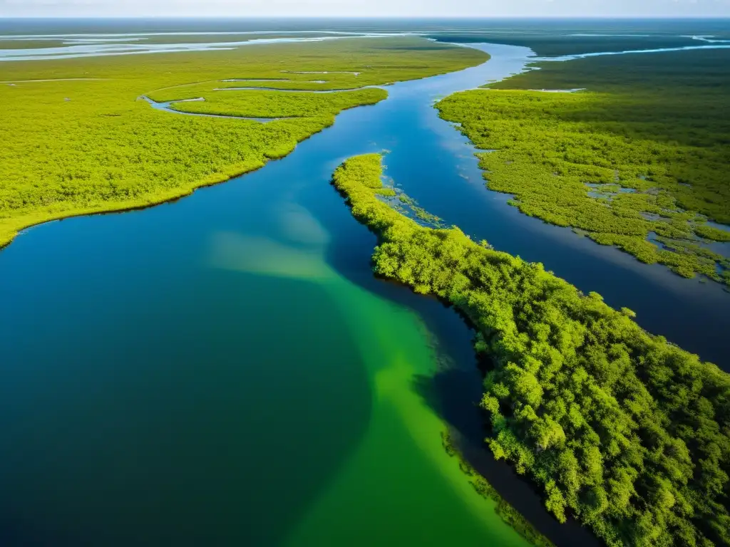 Espectacular ecosistema de los Everglades en Florida: redes de pantanos, vegetación exuberante, vida silvestre variada y luz filtrada entre el dosel