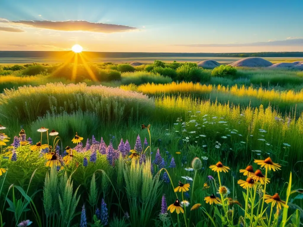 Espectacular imagen 8K de pradera diversa, resaltando la importancia de especies nativas en praderas