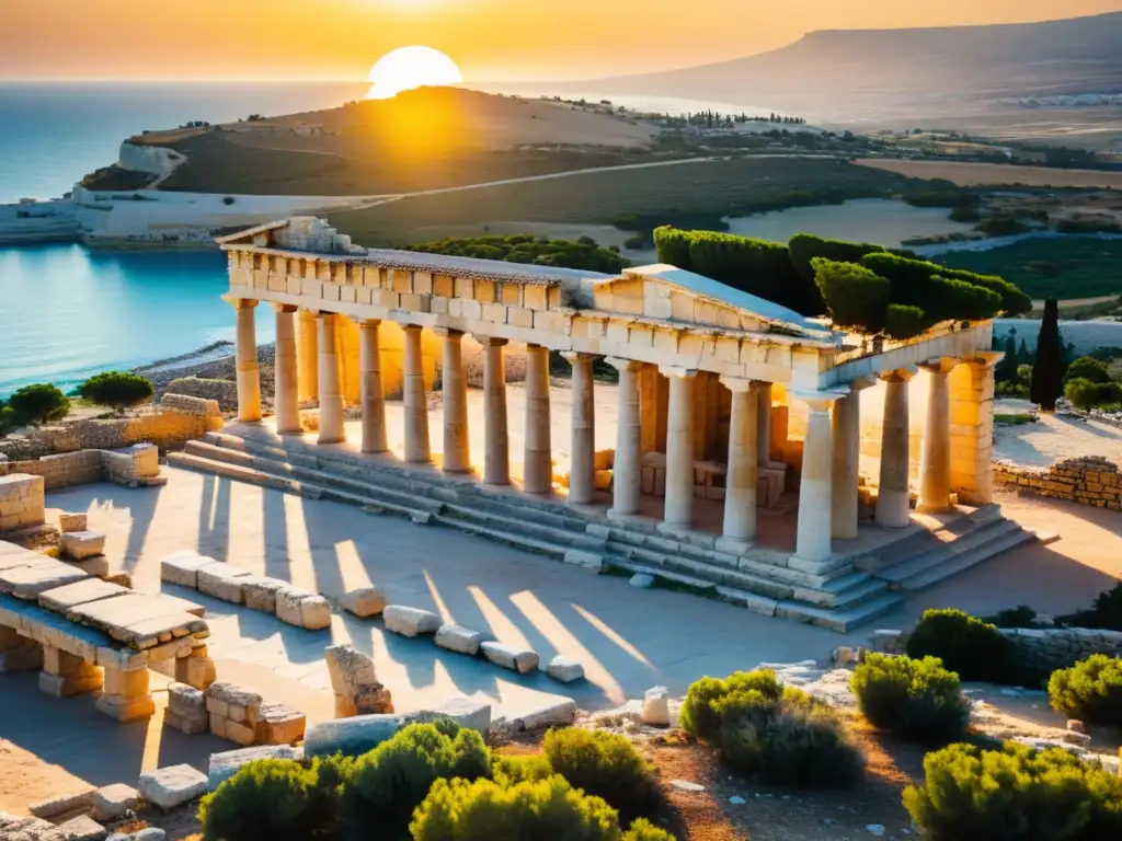 Espectacular ruinas de Kourion en Chipre, bañadas por la cálida luz dorada del atardecer