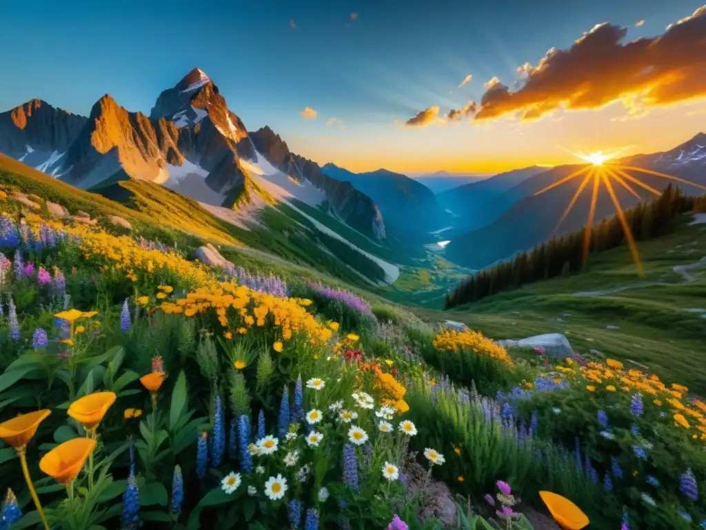 Espectacular floración de temporada en las montañas, un paisaje natural majestuoso y colorido