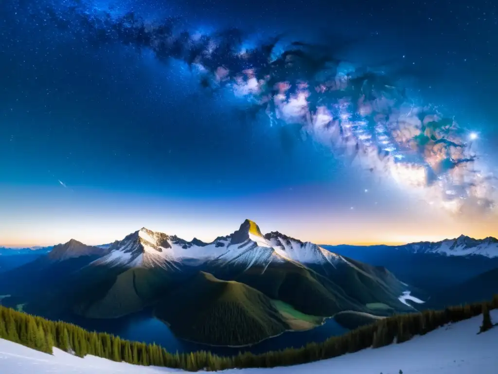 Espectacular vista panorámica de la cordillera bajo un cielo estrellado con la Vía Láctea