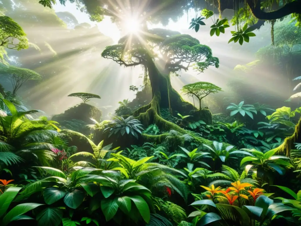 'Espléndido paisaje de selva tropical con diversidad de vida silvestre y flora