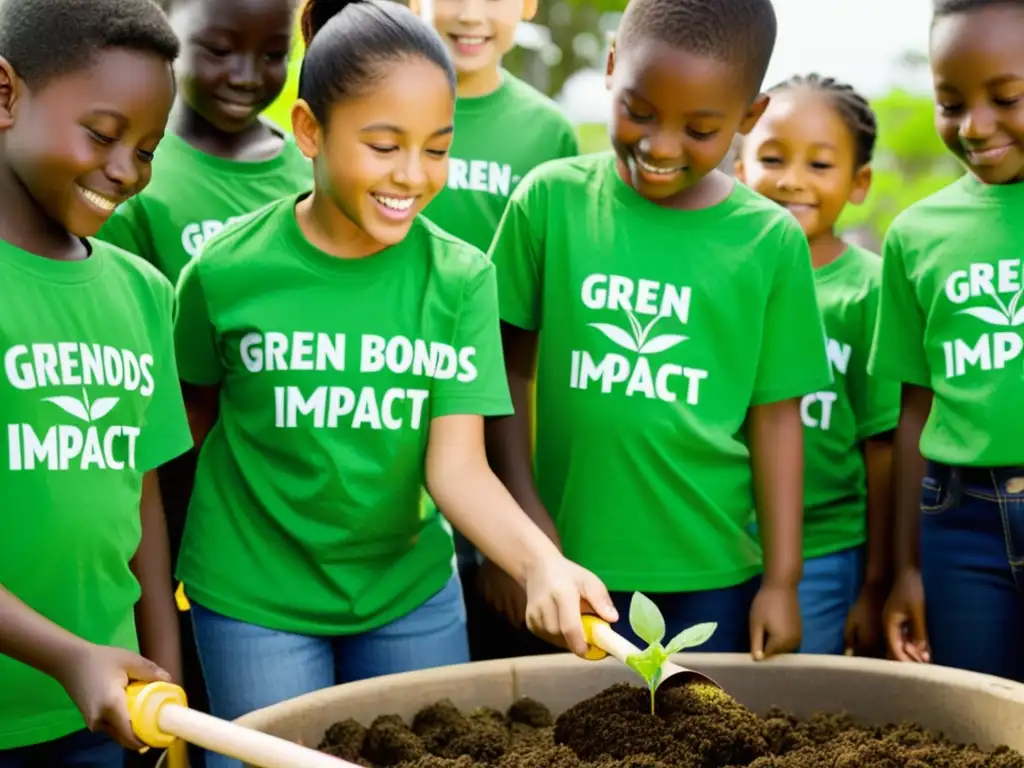 Estudiantes plantan árboles en jardín escolar con impacto social Bonos Verdes