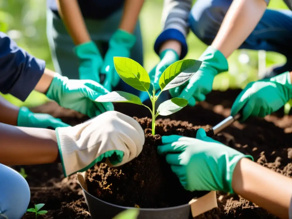 Estudiantes plantan árboles nativos juntos, mostrando trabajo colaborativo y compromiso con la conservación ecosistemas locales