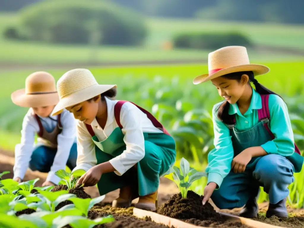 Sembrando el Futuro: Estudiantes en Acción Agroecológica Estudiantes plantando en un campo, promoviendo la importancia de la agroecología en educación