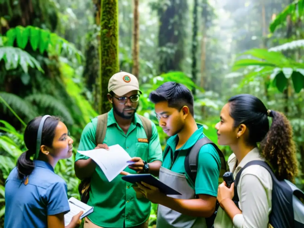 Estudiantes de derecho ambiental investigan ecosistema biodiverso en la selva, destacando la importancia del derecho ambiental en ecosistemas