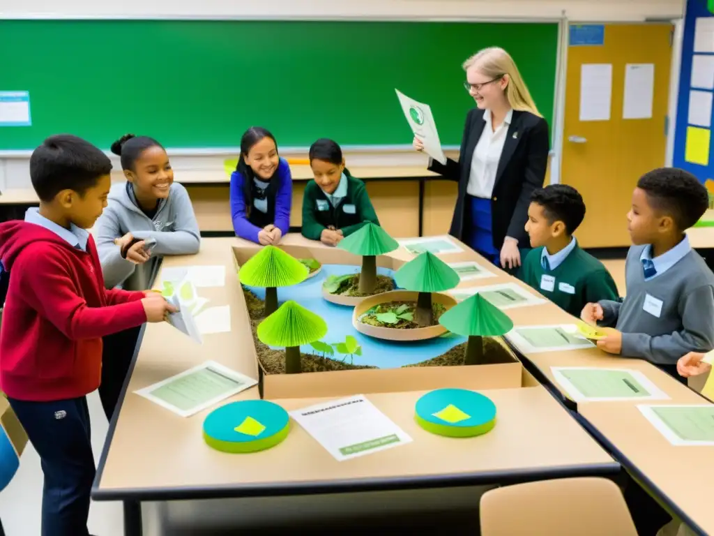 Estudiantes crean ecosistemas con guías de ecosistemas en papel reciclado, promoviendo la educación ambiental práctica