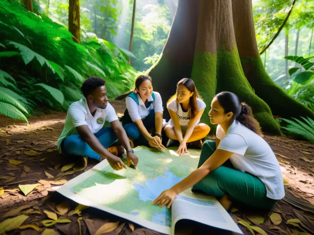 Estudiantes de ecoturismo aprenden en el bosque, conectados con la naturaleza y la importancia del ecoturismo como carrera