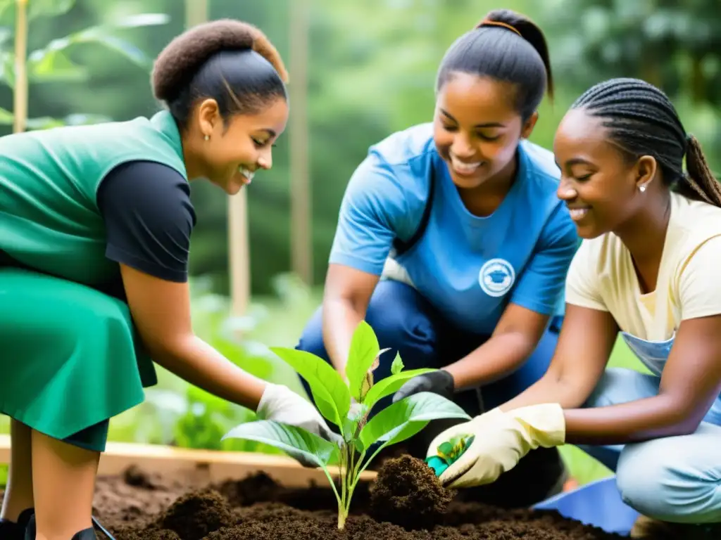 Estudiantes y educadores colaboran plantando árboles, creando un jardín sostenible en comunidad