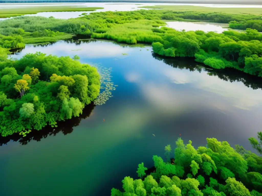 Un estudio interactivo de conservación humedales: un ecosistema vibrante y exuberante, repleto de vida animal y vegetal en armonía