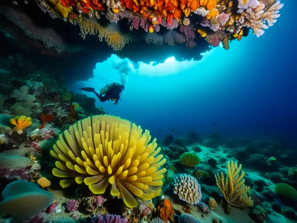 Exploración de ecosistemas en los abismos marinos: escena asombrosa de vida marina vibrante alrededor de una fuente hidrotermal en el fondo del mar