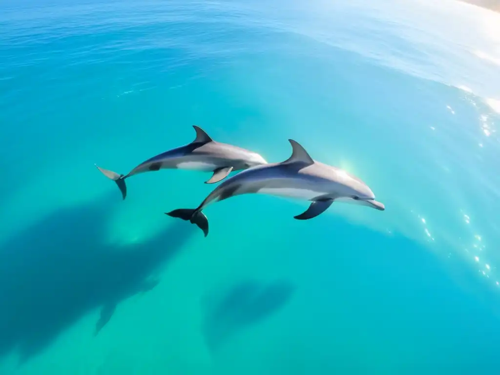 Exploración de ecosistemas costeros: manada de delfines salvajes nada grácilmente en aguas turquesas