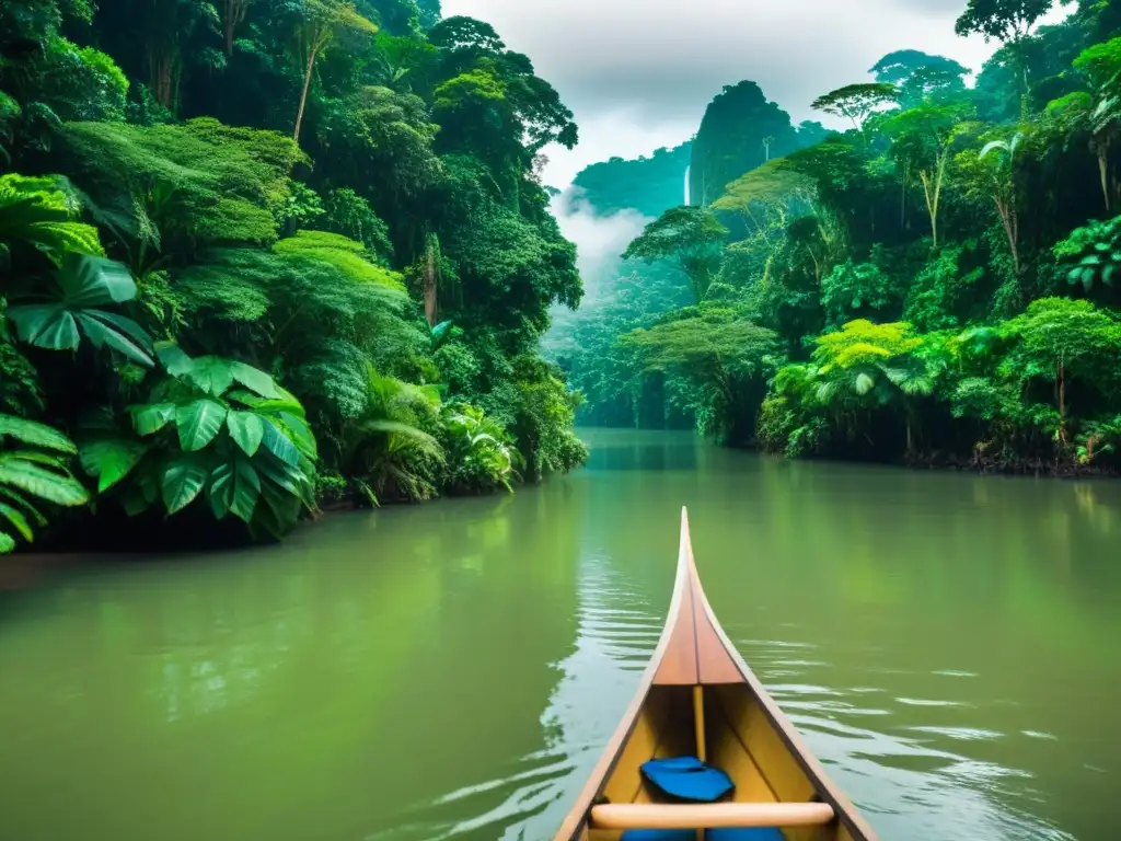 Exploradores en canoa de madera, maravillados por la biodiversidad del Amazonas