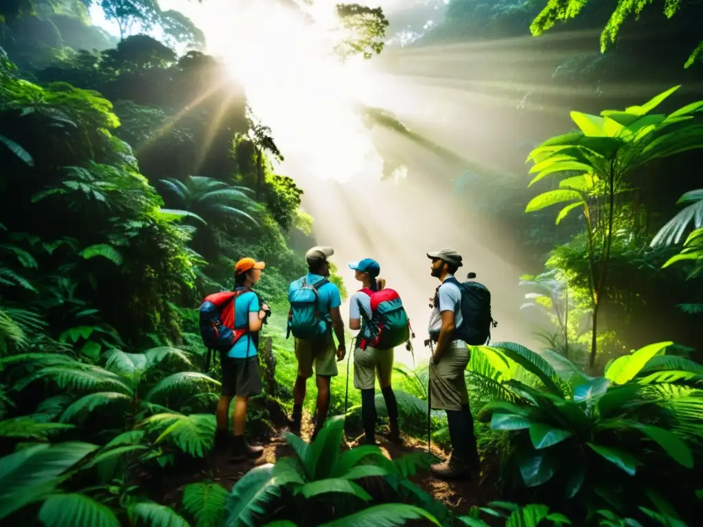 Exploradores documentando la biodiversidad en la selva con guía experto