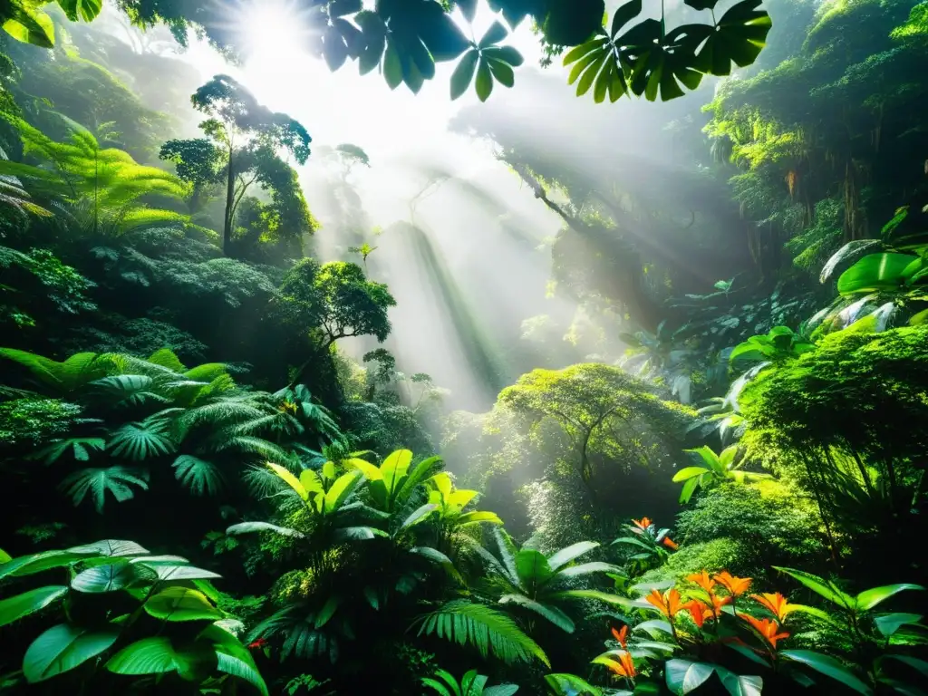 Un exuberante y biodiverso bosque lluvioso con flora vibrante y vida silvestre