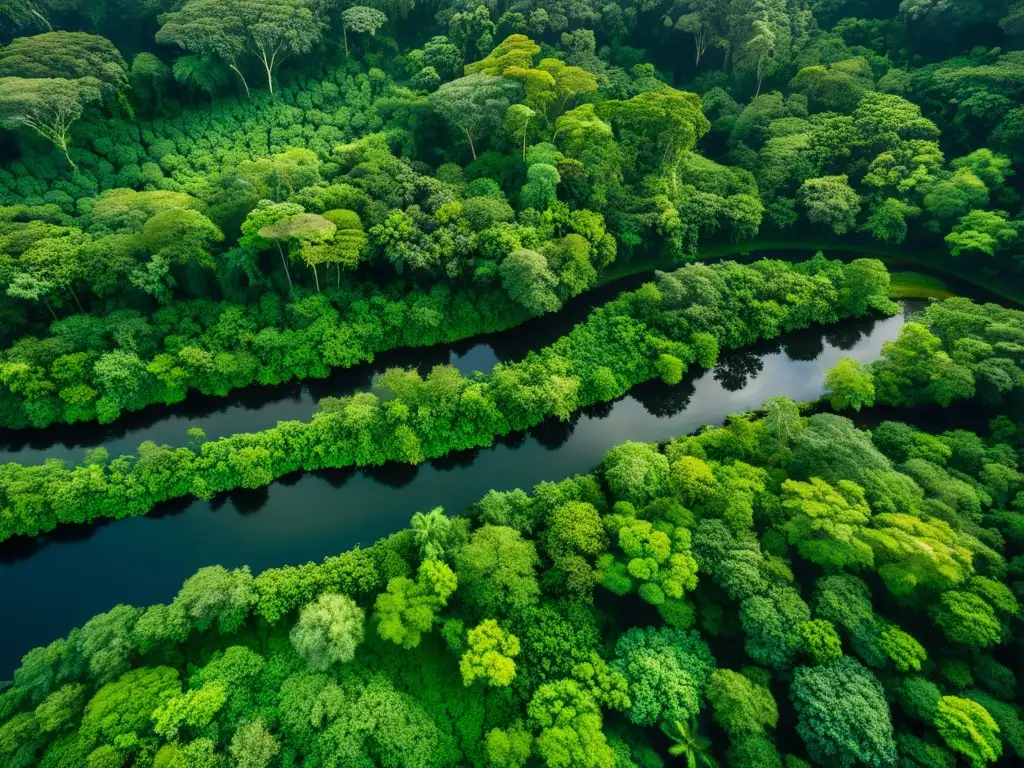 Un exuberante y biodiverso bosque lluvioso, con luz solar filtrándose a través del dosel y creando sombras moteadas en el suelo